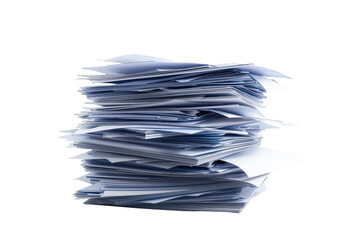 Fototapeta premium Stack of unorganized paper documents representing excessive workload, bureaucracy, and office paperwork on transparent background