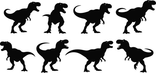 A collection of dinosaur silhouettes depicts various poses of tyrannosaurus rex showcasing their powerful builds and predatory nature high quality professional detailed modern © MtMoyouri