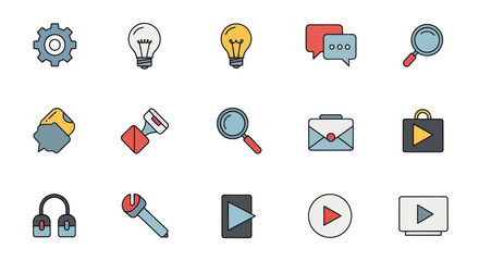 Fototapeta premium Business Icons Set: Idea, Search, Communication, Strategy, Workflow, Tools