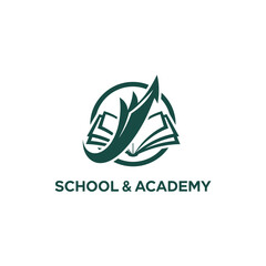 Fototapeta premium Dynamic education emblem featuring open book and rising abstract shapes for high school and academy.