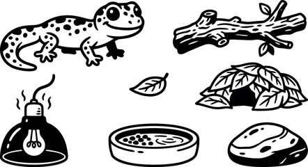 Obraz premium Gecko branch leaf shelter and habitat items