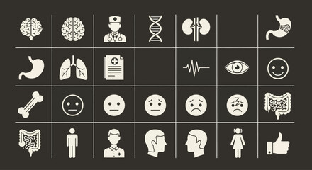 Fototapeta premium Medical Icons Set: Health, Anatomy, Diagnosis, and Emotions