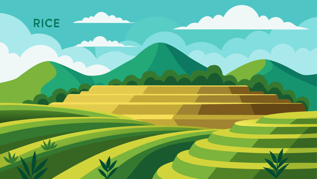 Vibrant landscape featuring rolling hills and a clear blue sky with scattered clouds Vector