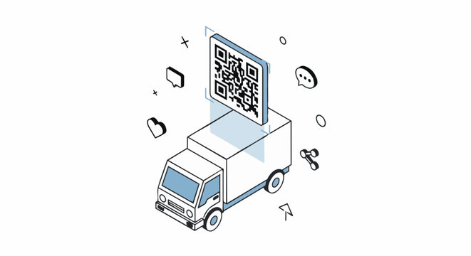 Isometric Truck with QR Code - Modern Logistics and Delivery.