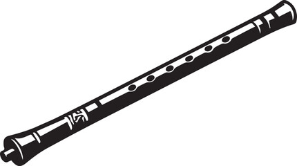 A simple black and white vector illustration of a traditional woodwind flute musical instrument Vector, illustration © MostTanzila