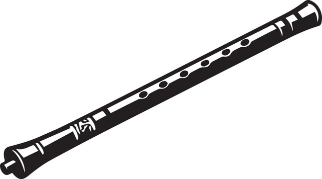 A simple black and white vector illustration of a traditional woodwind flute musical instrument Vector, illustration