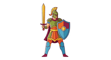 Cartoon warrior with sword and shield in full armor © Remb