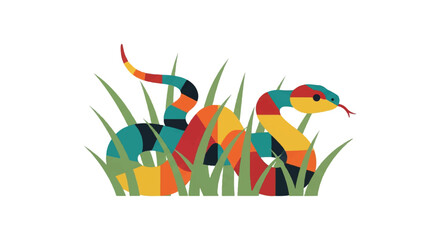 Colorful snake in green grass illustration © Remb