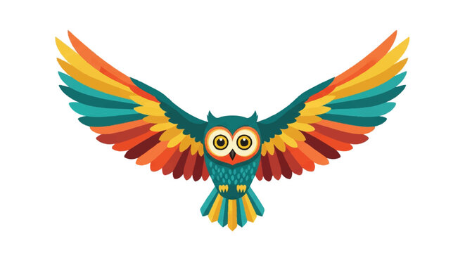 Colorful owl in flight vector illustration for design