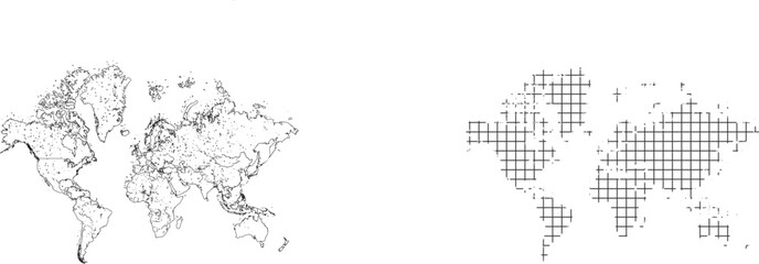 Fototapeta premium World map outline and pixelated map global geography and data visual