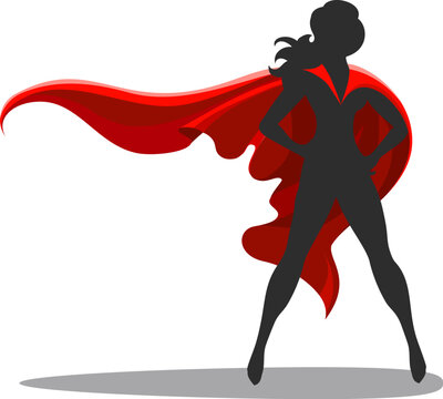 Woman silhouette in superhero cape