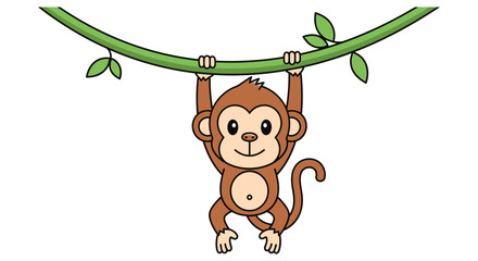 A charming cartoon monkey playfully hangs from a green vine showcasing a delightful silhouette high quality professional detailed modern elegant stylish © CreativeAkash099