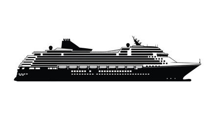 A striking black silhouette of a large cruise ship showcasing detailed deck arrangements and a sleek design silhouette high quality professional © CreativeAkash099