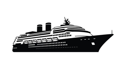 A striking black silhouette of a large ocean liner with detailed deck features and prominent smokestacks silhouette high quality professional modern © CreativeAkash099