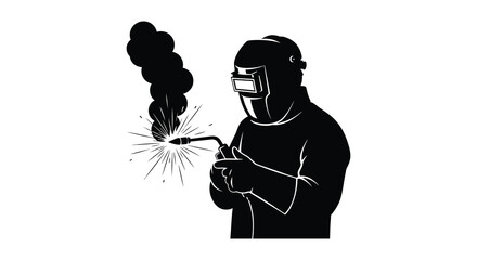 A welder working with a bright spark portrayed in a striking black silhouette high quality professional detailed modern elegant stylish clean © CreativeAkash099