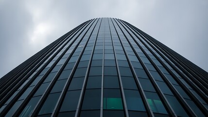 Fototapeta premium A tall skyscraper building with a cloudy sky background