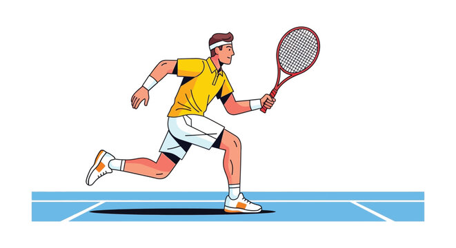 A dynamic illustration depicts a tennis player in motion preparing for a forehand shot silhouette high quality professional detailed modern elegant