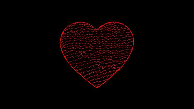 Red Wave Line Heart Motion Graphic Romantic Glow Loop, animation vedio