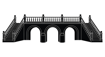 A striking black silhouette of an ornate bridge with arched openings and grand staircases a beautiful silhouette high quality professional detailed © Creativekhairul02