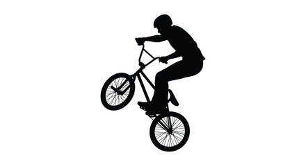 Naklejka premium A dynamic silhouette of a cyclist performing a wheelie on a bmx bike showcasing athletic skill and motion silhouette high quality