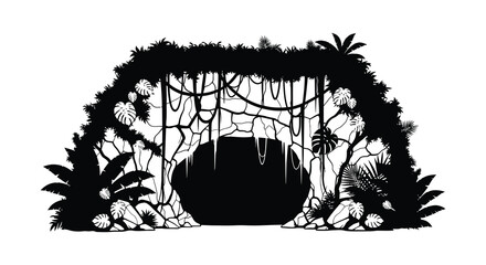 A dramatic jungle entrance framed by lush foliage and vines depicted as a striking black silhouette high quality professional detailed modern © CreativeAkash099