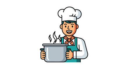 A cheerful chef stands with a large pot steam rising showcasing a simple graphic silhouette high quality professional detailed modern elegant © CreativeAlim02