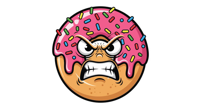 An angry donut with a fierce expression and colorful sprinkles is depicted in a bold silhouette high quality professional detailed modern
