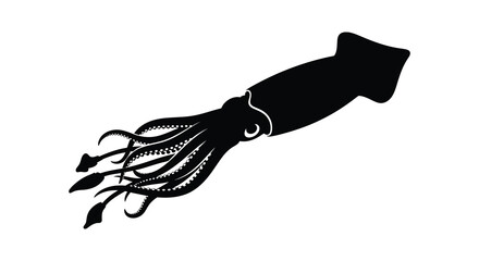 A striking black silhouette depicts a cephalopod with flowing tentacles and a prominent mantle silhouette high quality professional detailed modern elegant © GDSneha02