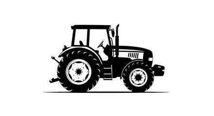Obraz premium Tractor silhouette against white background, agricultural vehicle, Generative-AI