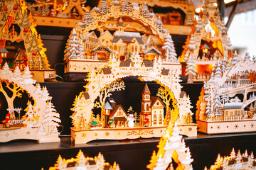 Obraz premium Wooden Christmas village scene display