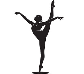 Obraz premium Dancer ballet performing arabesque pose in black silhouette with outstretched arms and leg featuring dance, performance, art with graphic and