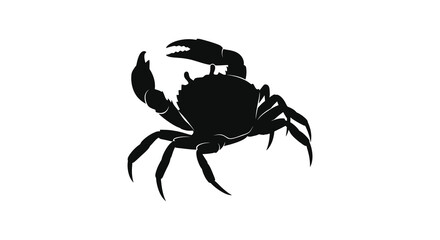 A striking black silhouette portrays a crab with detailed claws and legs against a plain white background silhouette high quality professional © CreativeAkash099