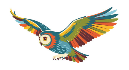 Colorful owl in flight illustration on white background © hai