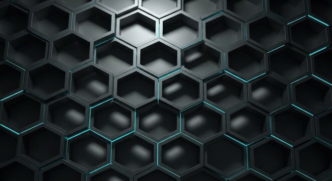 Abstract geometric hexagon pattern with teal outlines and shadows