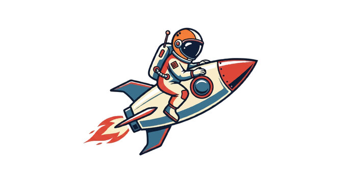 Astronaut riding rocket graphic illustration space exploration theme