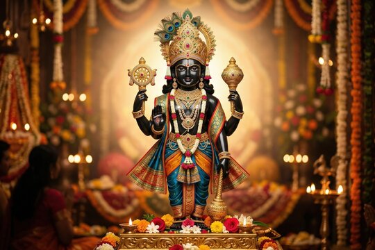 Lord Krishna Dwarkadhish Murti &ndash; Hindu Devotional Wallpaper Background