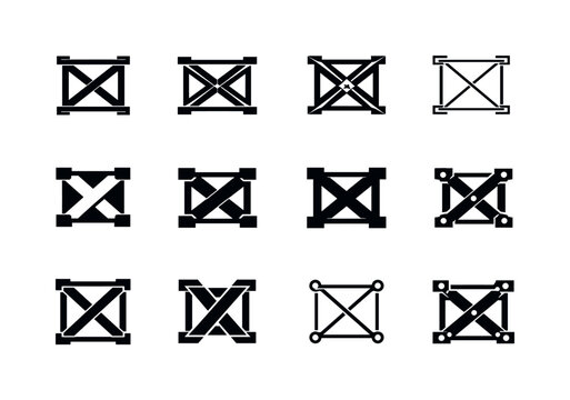 scaffolding. Icon set. Set Logo of scaffolding: cross-brace X frame. harmonious logo variations of the same emblematic concept, each with different artistic