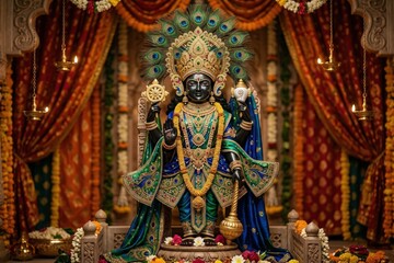 Fototapeta premium Dwarkadhish Darshan HD 4K – Krishna Murti Temple Wallpaper Image