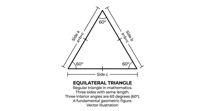 Equilateral triangle with labeled sides and angles a geometric silhouette