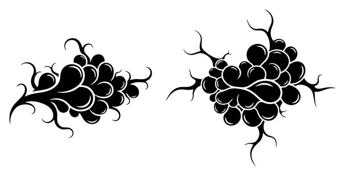 Organic cell clusters and biological root shapes in abstract black and white graphic style