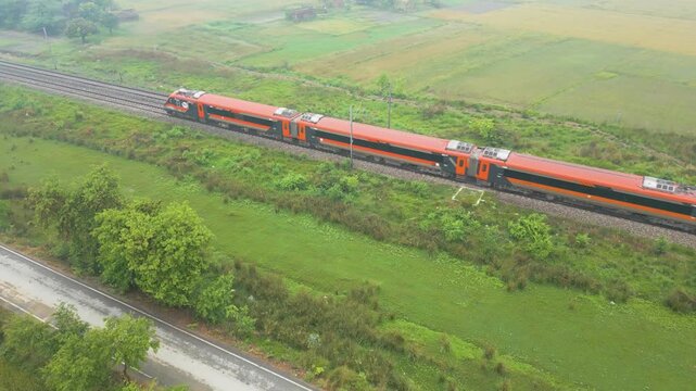 Aerial View of Indian Railway, Train Journey, Vande Bharat Express,