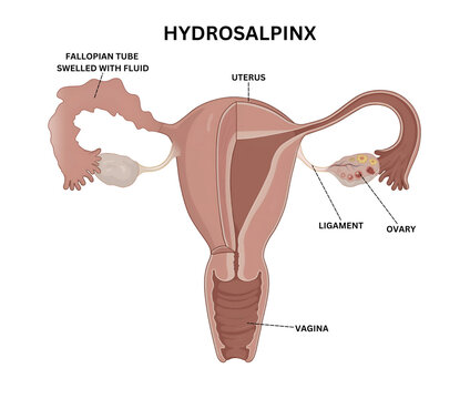 Hydrosalpinx Medical Illustration &ndash; Fluid-Filled Fallopian Tube in Female Reproductive System Diagram