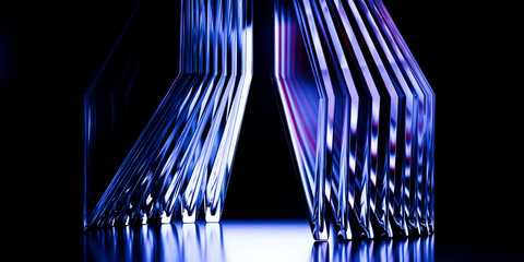 Cyber elements made of transparent glass and liquid acrylic purple blue glow on black backdrop cinematic tech background design cover art visuals 3d rendering © IM_VISUALS