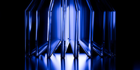 Cyber elements made of transparent glass and liquid acrylic purple blue glow on black backdrop cinematic tech background design cover art visuals 3d rendering © IM_VISUALS