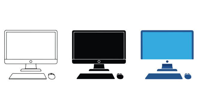 A graphic illustration of three computer monitors in different colors on a white background.