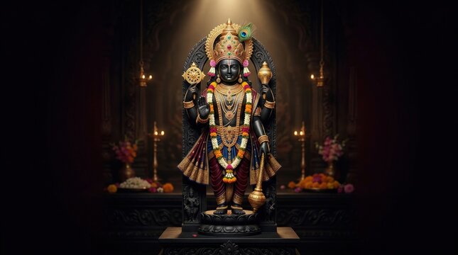 Dwarkadhish Krishna Murti HD &ndash; Divine Hindu God Darshan Wallpaper