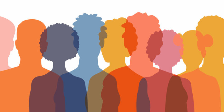 Diverse group of people represented by colorful overlapping silhouettes