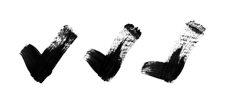 Ink brush stroke check marks icon set