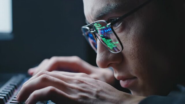 This shows a person engaged in a potentially malicious activity on a computer, highlighting the threat of cybercrime and online security risks.