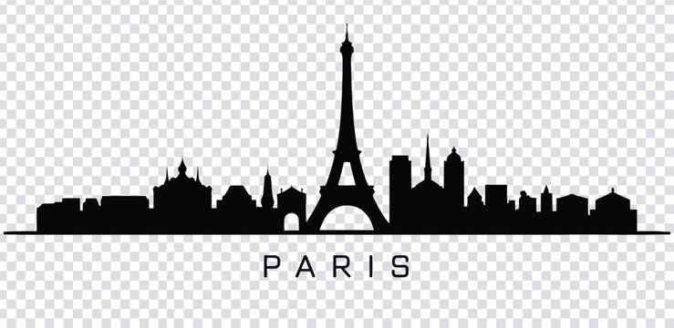 Vector illustration black silhouette of paris city skyline with eiffel tower
